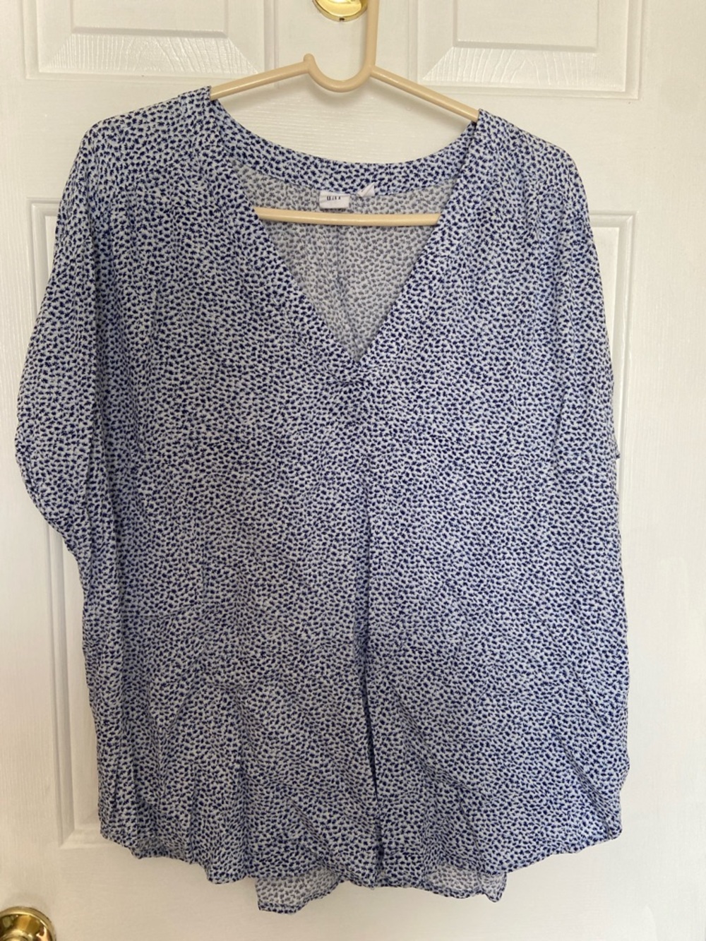 GAP Blue and White Dotted V-Neck Blouse